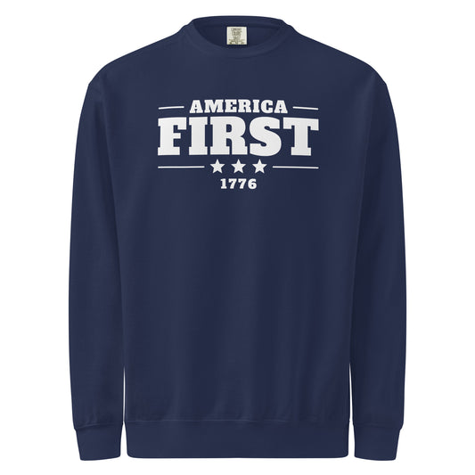 America First 1776 Crewneck Sweatshirt True Navy flat front | True American