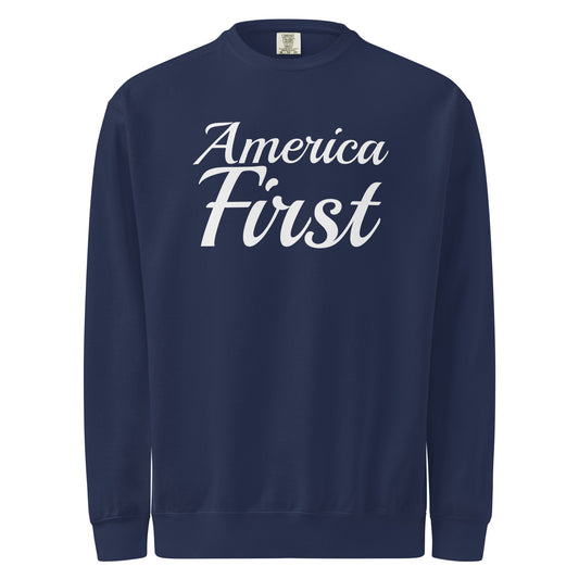 America First Brush Crewneck Sweatshirt True Navy flat front | True American