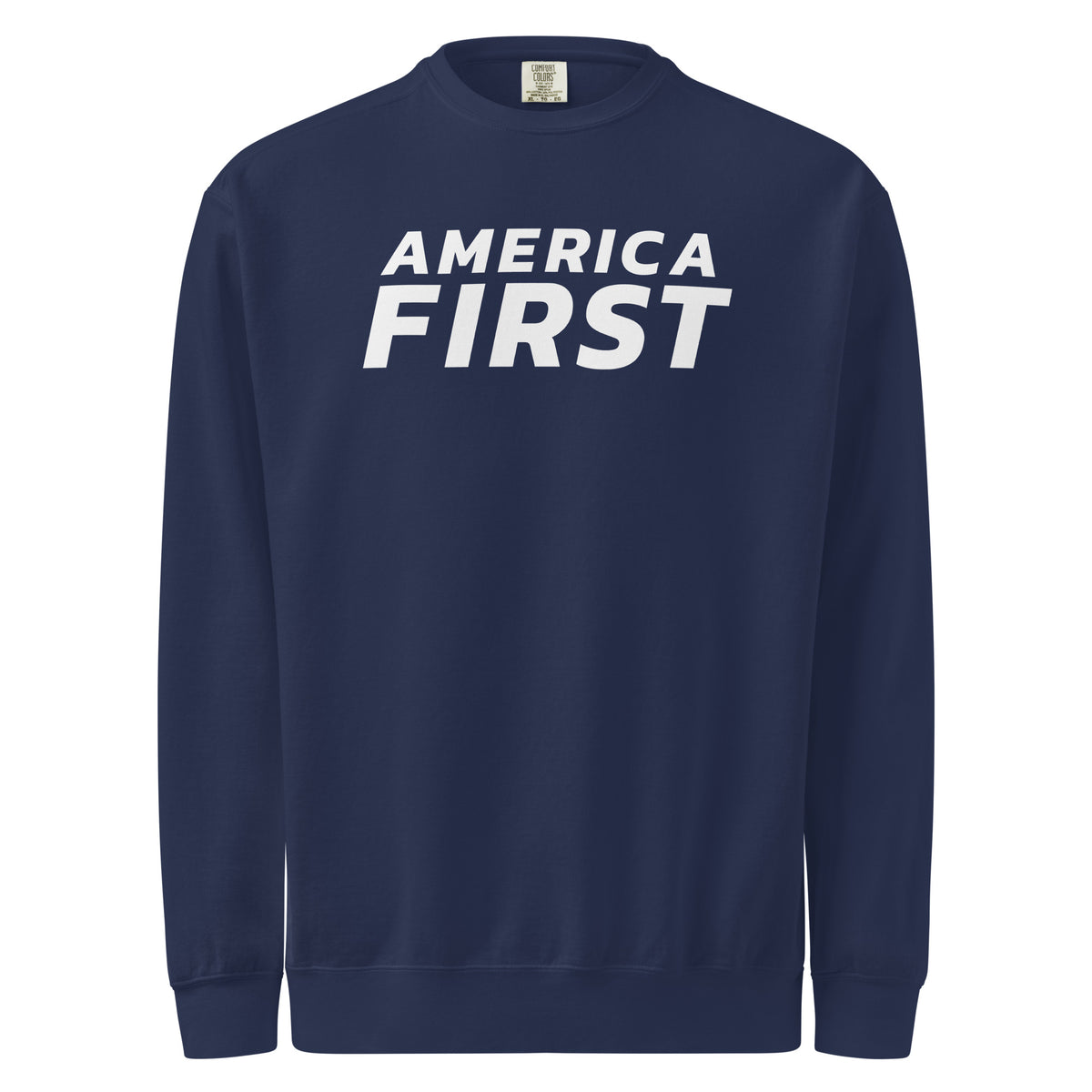 America First Italic Crewneck Sweatshirt True Navy flat front | True American
