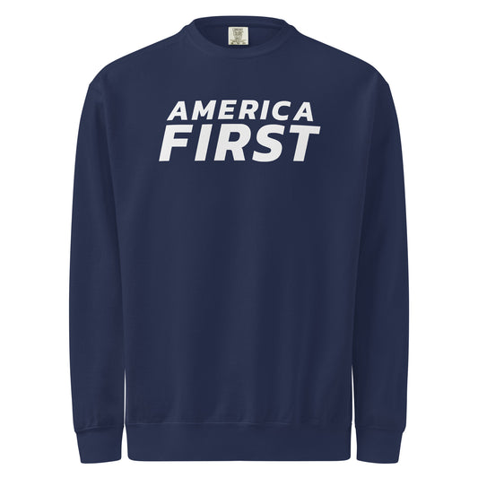 America First Italic Crewneck Sweatshirt True Navy flat front | True American