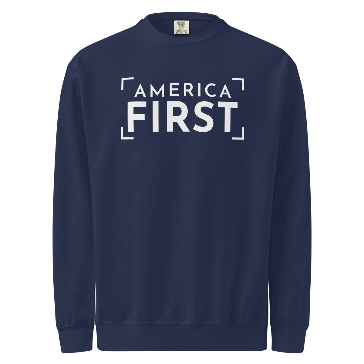 America First Bracket Crewneck Sweatshirt True Navy flat front | True American