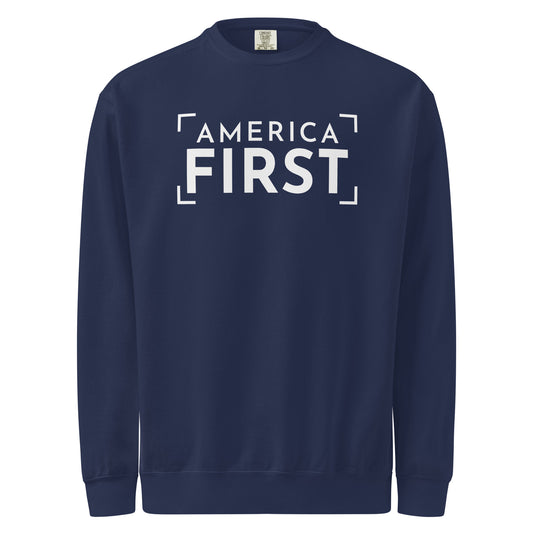 America First Bracket Crewneck Sweatshirt True Navy flat front | True American