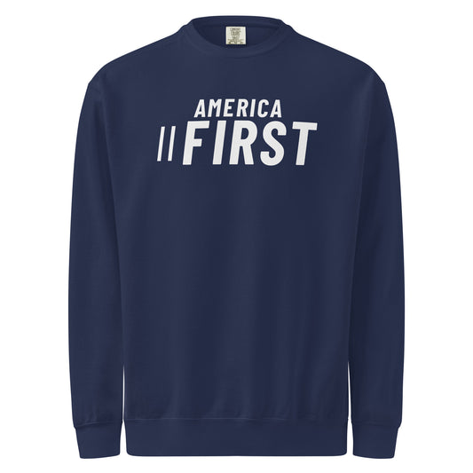 America First Sport Crewneck Sweatshirt True Navy flat front | True American