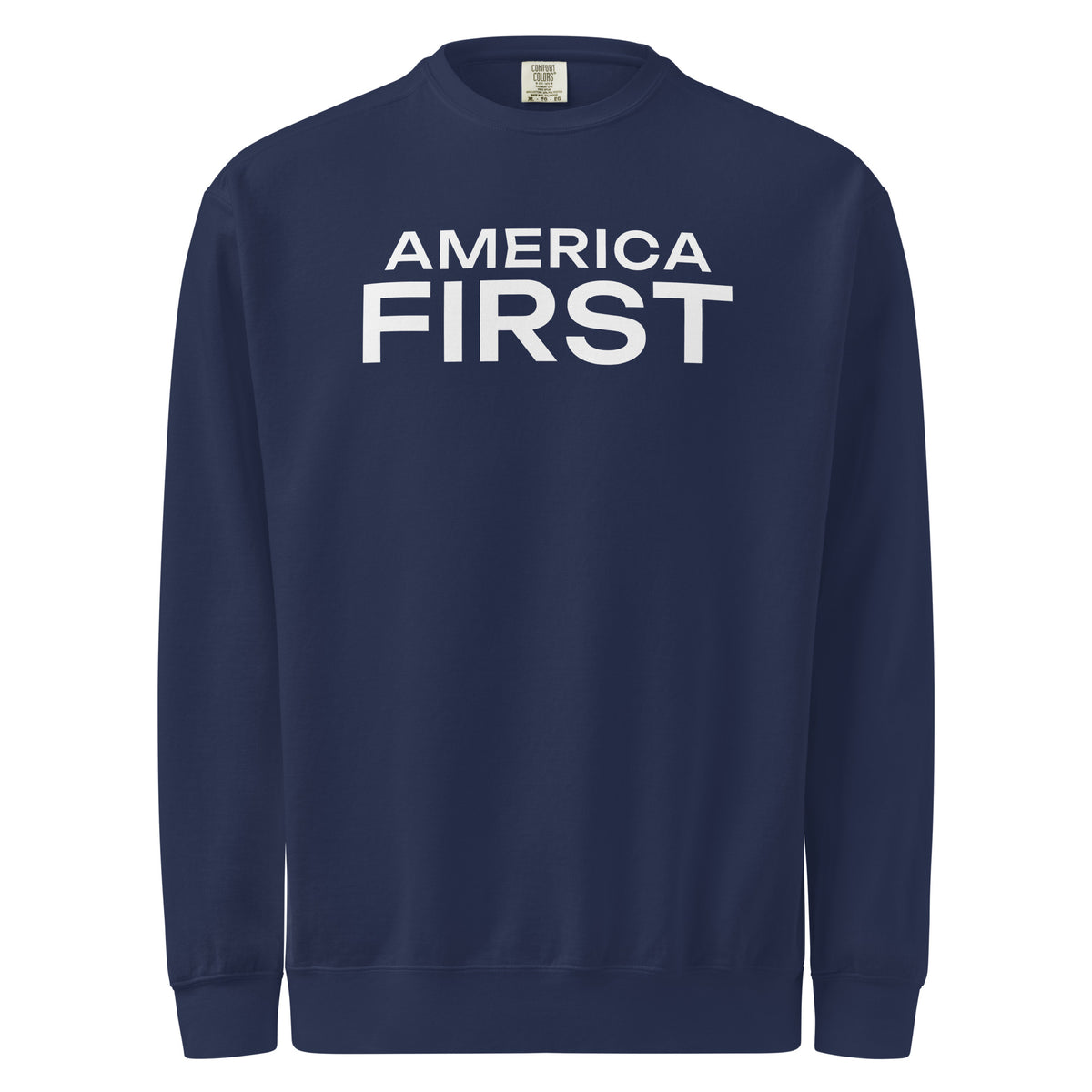 America First Wide Crewneck Sweatshirt True Navy flat front | True American