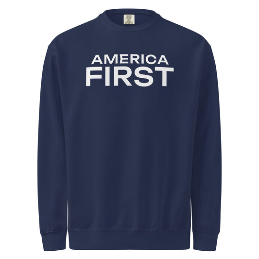America First Wide Crewneck Sweatshirt True Navy flat front | True American