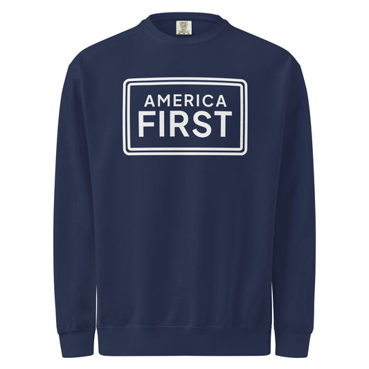America First Framed Crewneck Sweatshirt True Navy flat front | True American