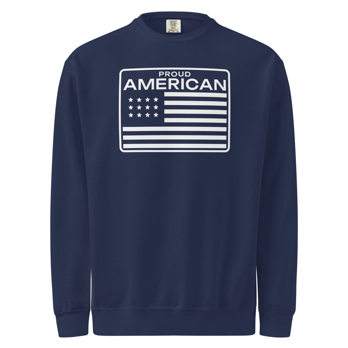 Proud American Flag Patch Crewneck Sweatshirt True Navy flat front | True American