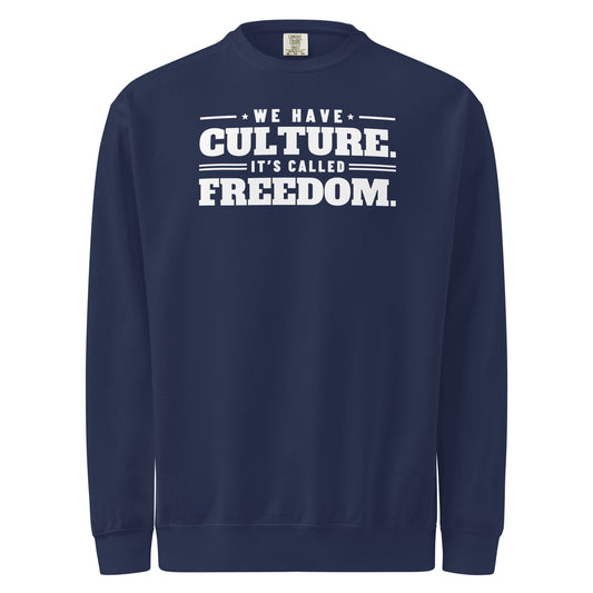 We Have Culture It's Called Freedom Stacked Crewneck in True Navy, front | True American