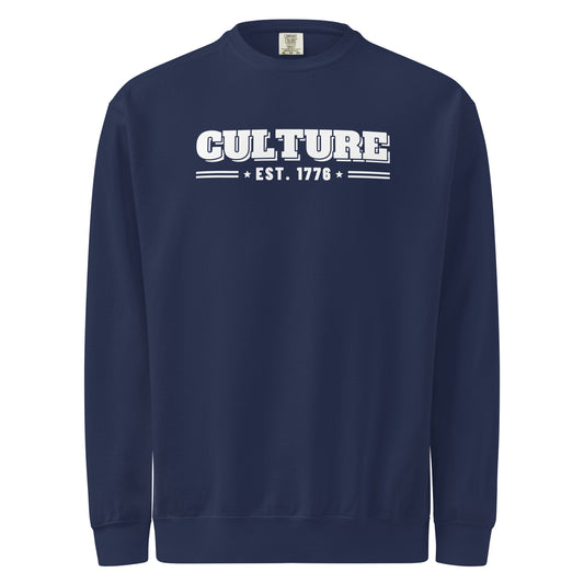 Culture Est. 1776 Stacked Shadow Crewneck in True Navy, front | True American