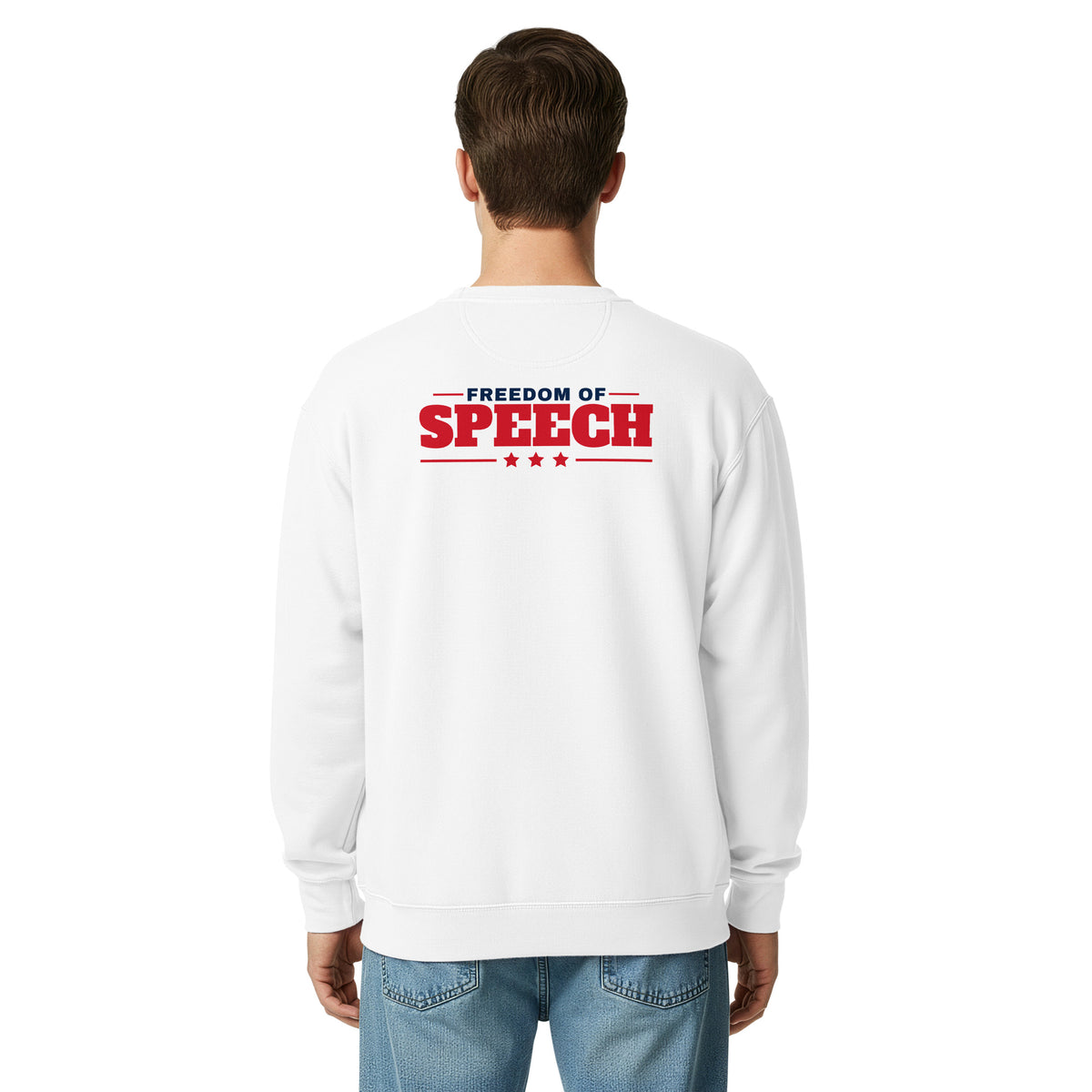 First Amendment Right / Freedom of Speech Crewneck White on model back | True American