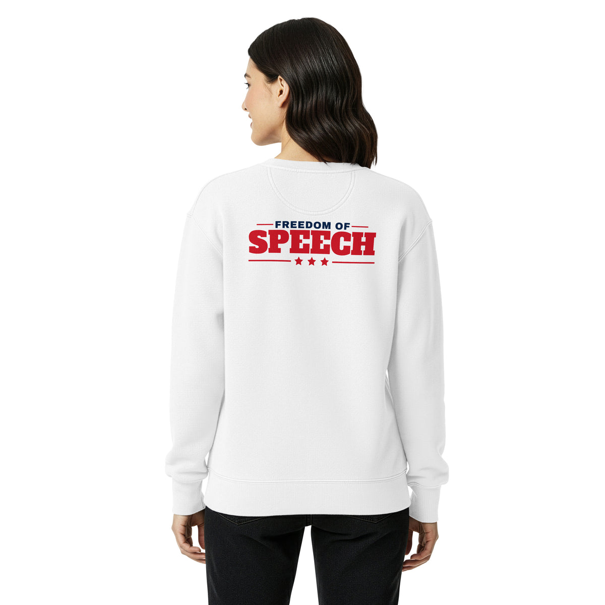 First Amendment Right / Freedom of Speech Crewneck White on model back | True American
