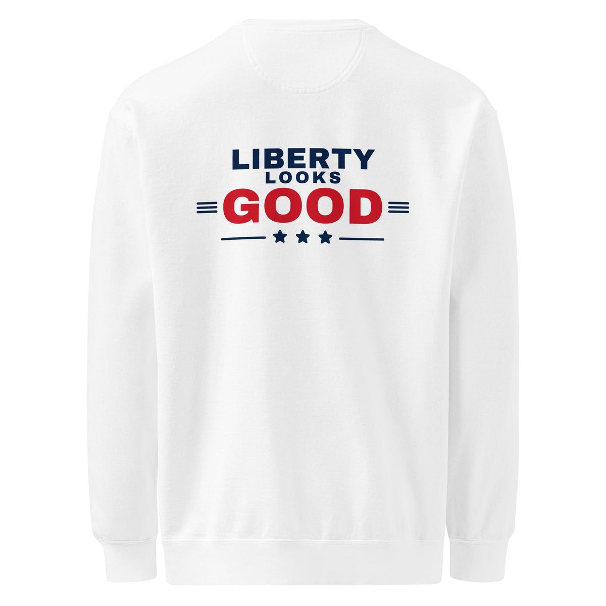 Liberty Looks Good Crewneck, White, back | True American