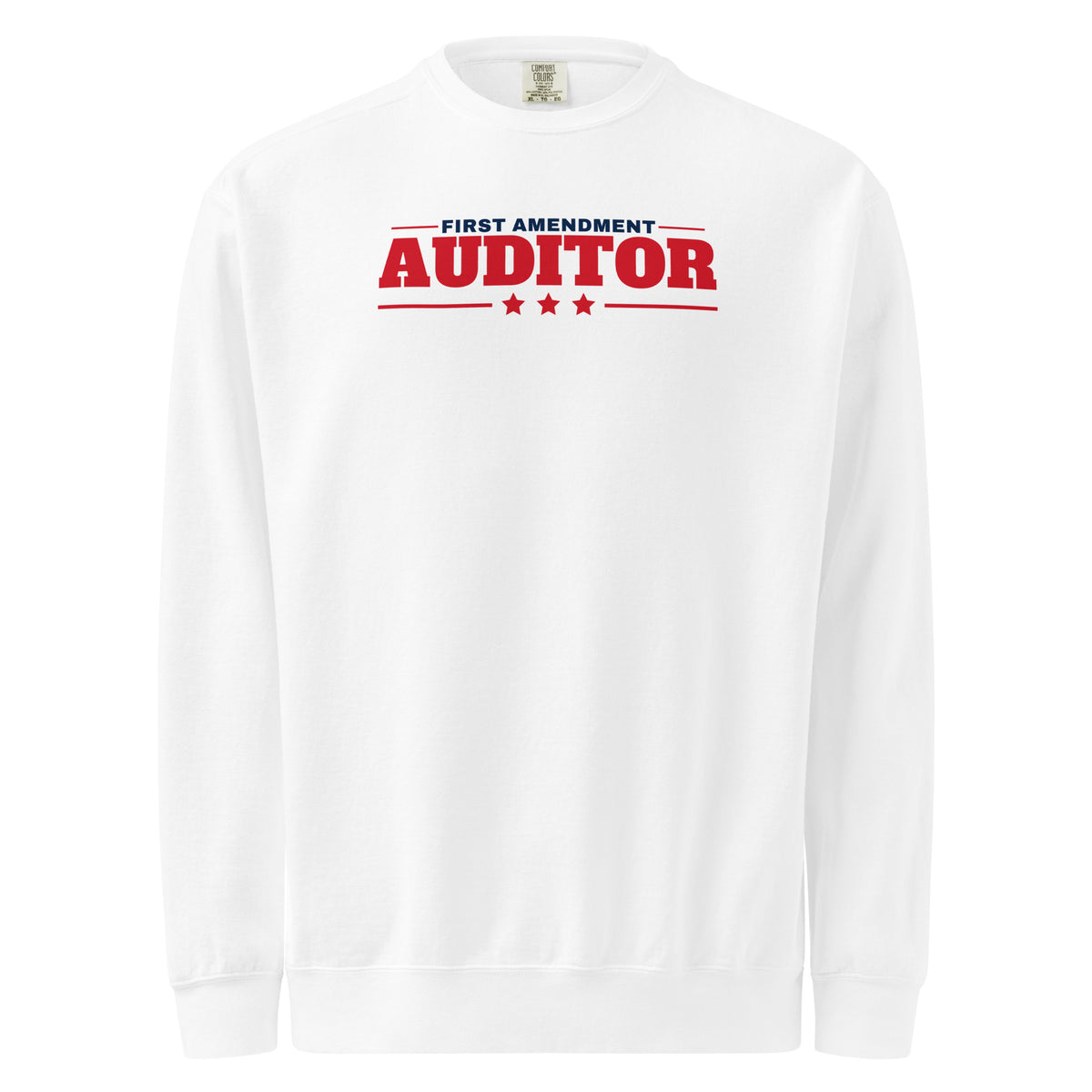 First Amendment Auditor Crewneck Sweatshirt White flat front | True American