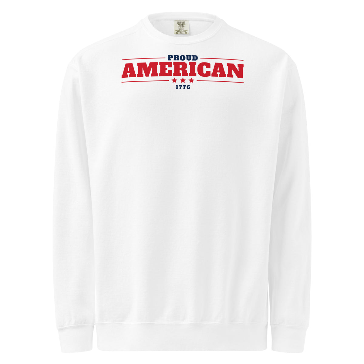 Proud American 1776 Crewneck Sweatshirt - Light White flat front | True American