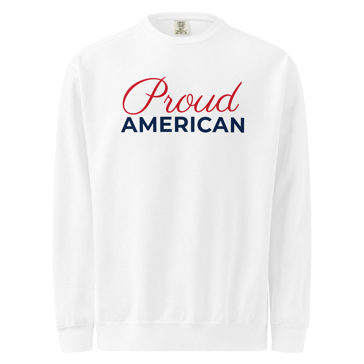 Proud American Script Crewneck Sweatshirt - Light White flat front | True American