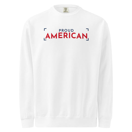 Proud American Bracket Crewneck Sweatshirt - Light White flat front | True American