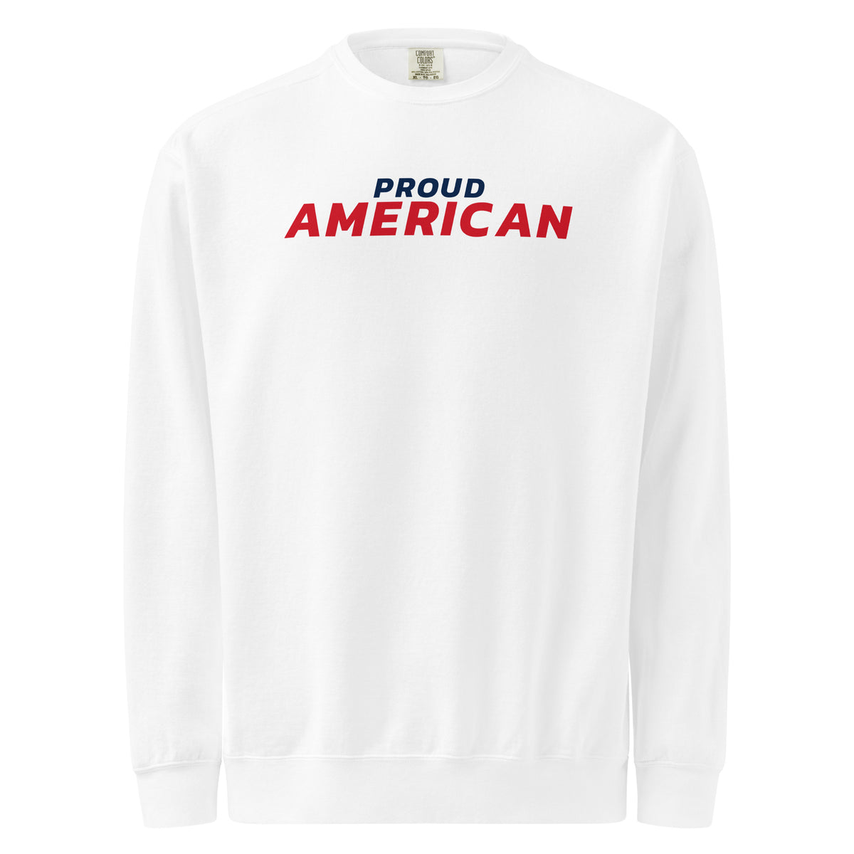 Proud American Italic Crewneck Sweatshirt - Light White flat front | True American