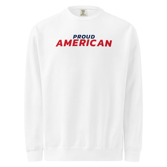 Proud American Italic Crewneck Sweatshirt - Light White flat front | True American