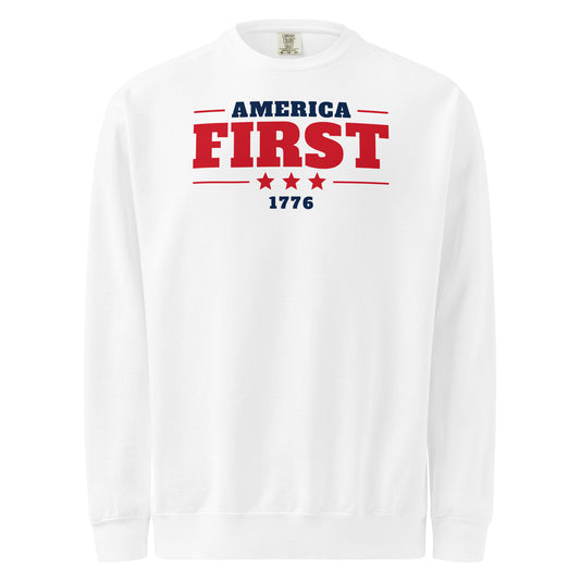 America First 1776 Crewneck Sweatshirt - Light White flat front | True American