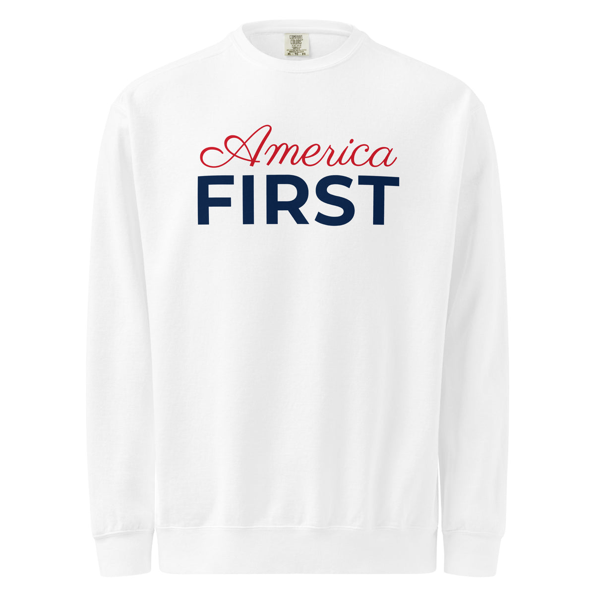 America First Script Crewneck Sweatshirt - Light White flat front | True American