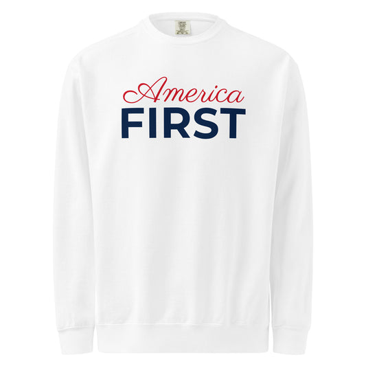 America First Script Crewneck Sweatshirt - Light White flat front | True American