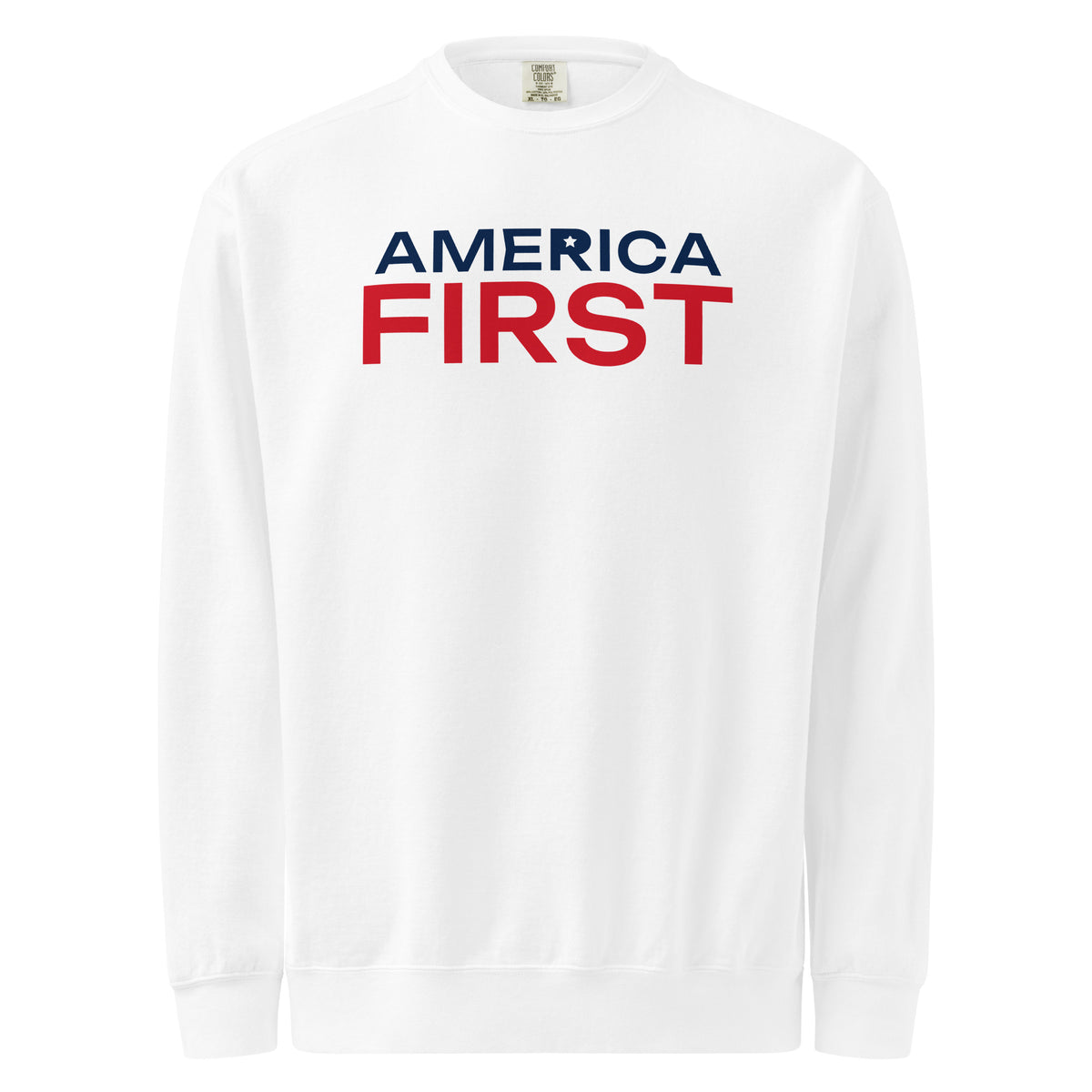 America First Star Crewneck Sweatshirt - Light White flat front | True American