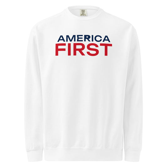 America First Star Crewneck Sweatshirt - Light White flat front | True American