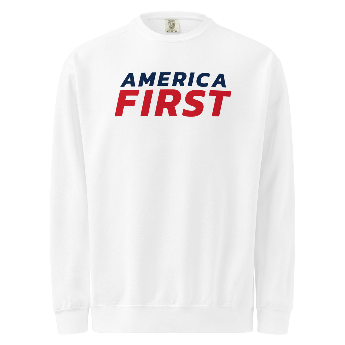 America First Italic Crewneck Sweatshirt - Light White flat front | True American