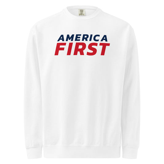 America First Italic Crewneck Sweatshirt - Light White flat front | True American