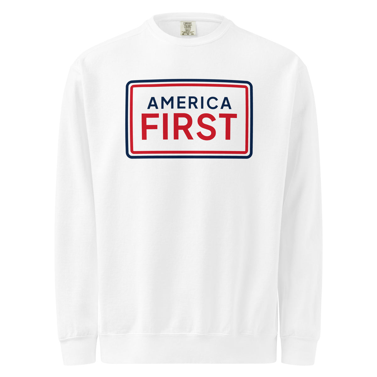 America First Framed Crewneck Sweatshirt - Light White flat front | True American