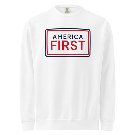 America First Framed Crewneck Sweatshirt - Light White flat front | True American