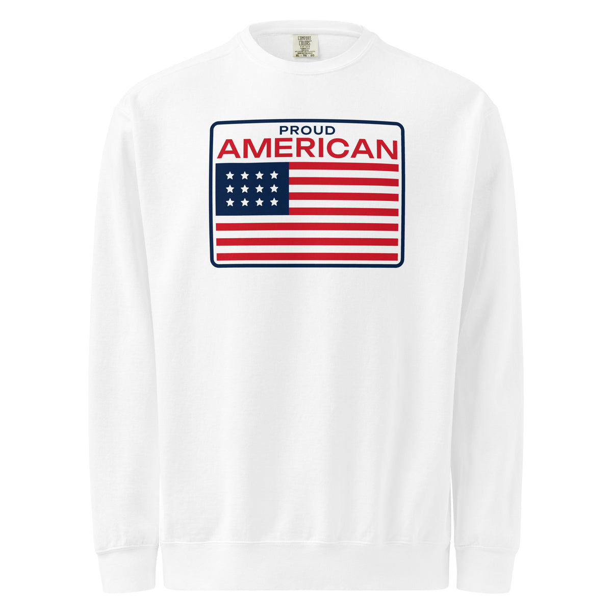 Proud American Flag Patch Crewneck Sweatshirt - Light White flat front | True American