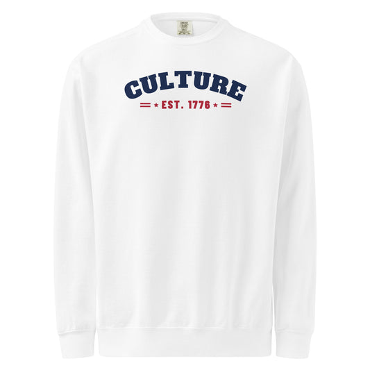 Culture Est. 1776 Arched Crewneck in White, front | True American