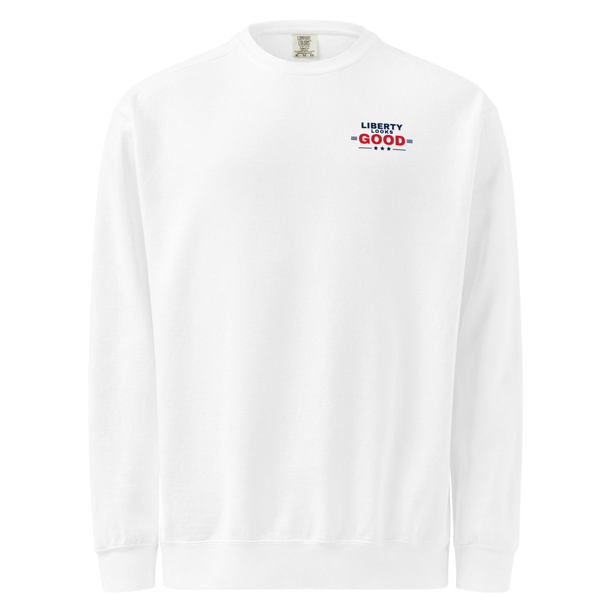 Liberty Looks Good Crewneck, White, front | True American