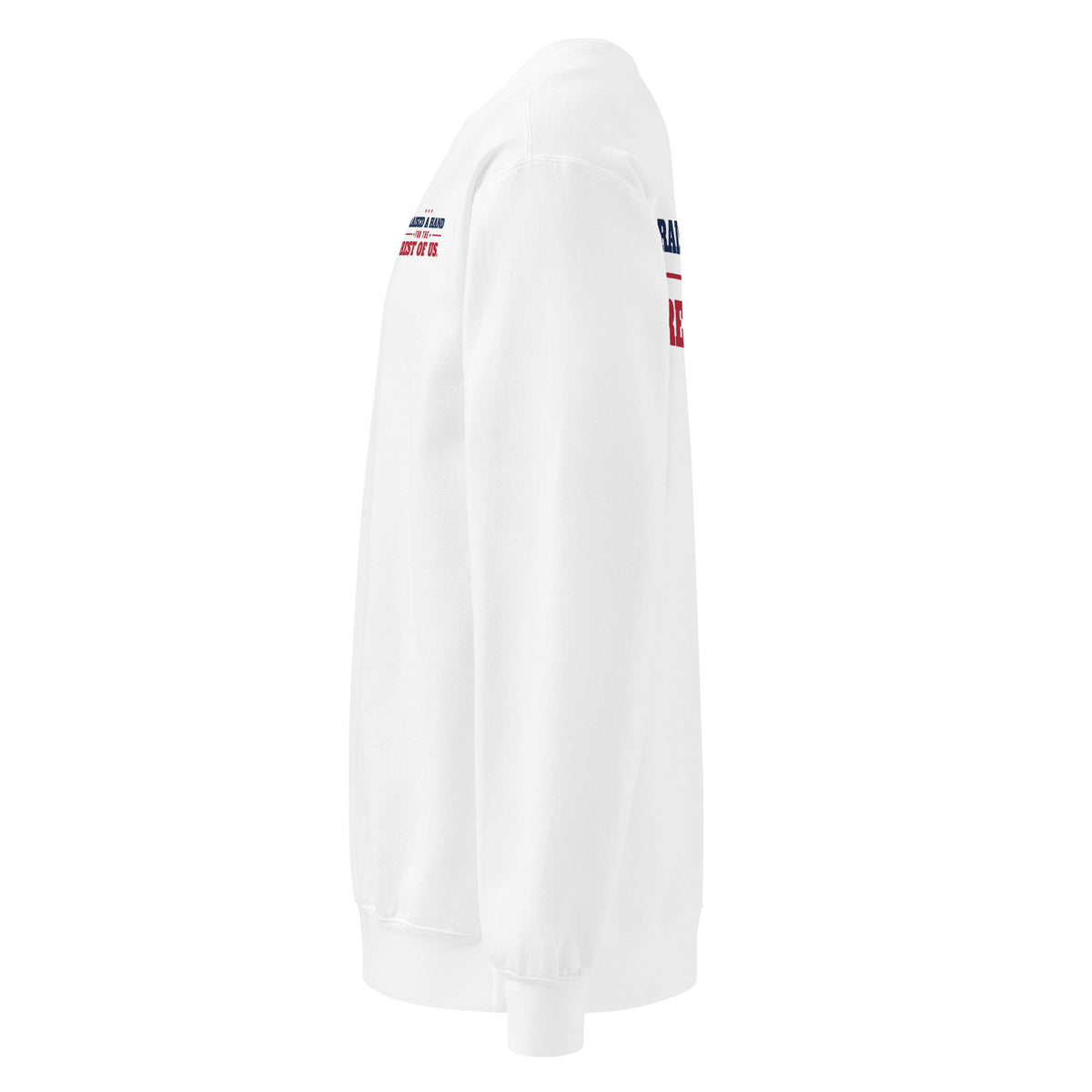 Raised a Hand Crewneck, White, left side | True American
