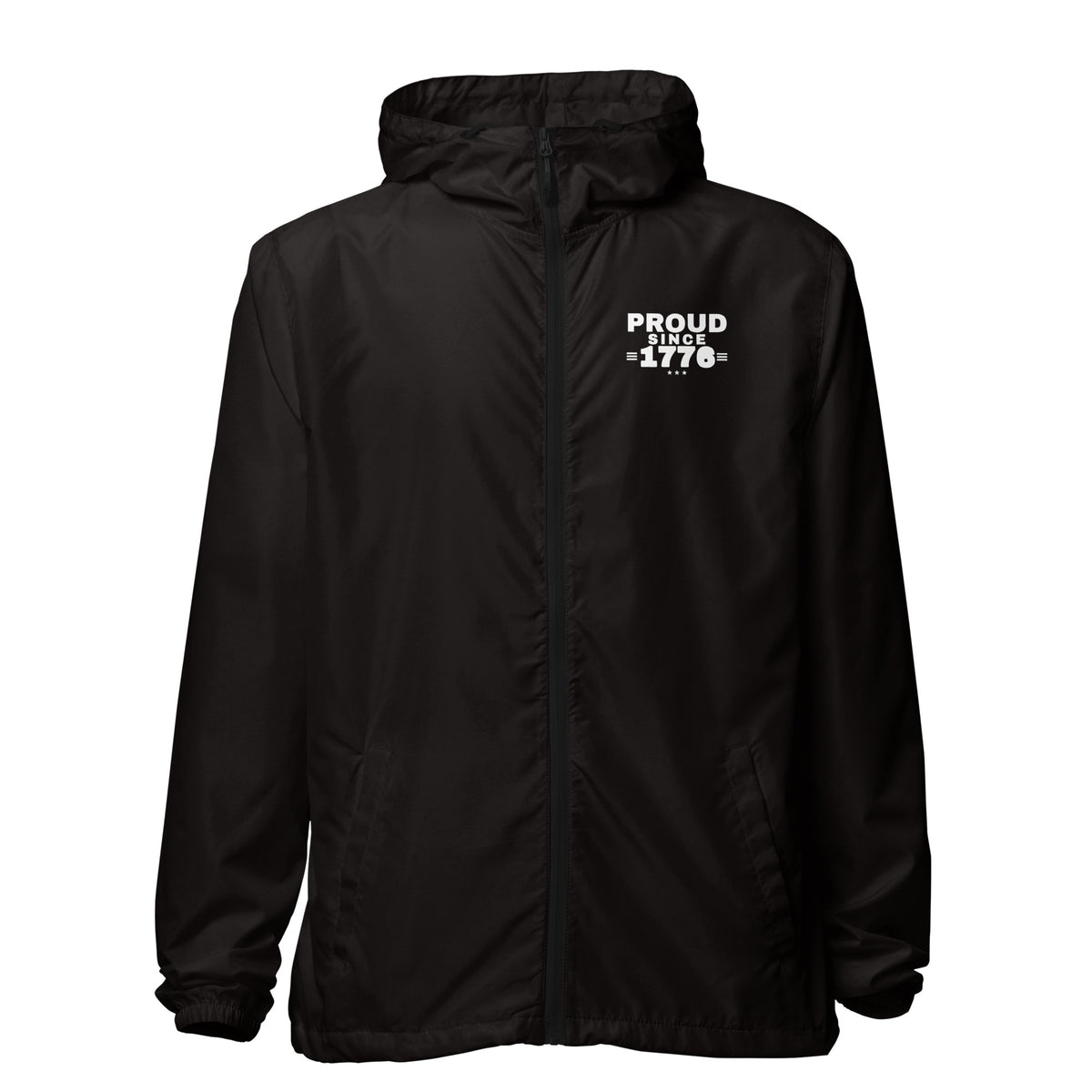 Proud Since 1776 Windbreaker Jacket, Black, front | True American