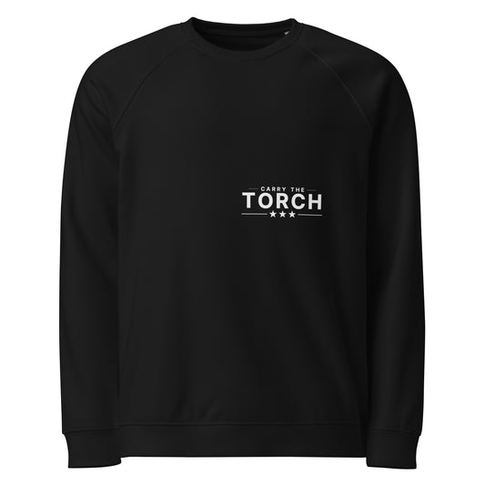 Carry the Torch Raglan Crew, Black, front view