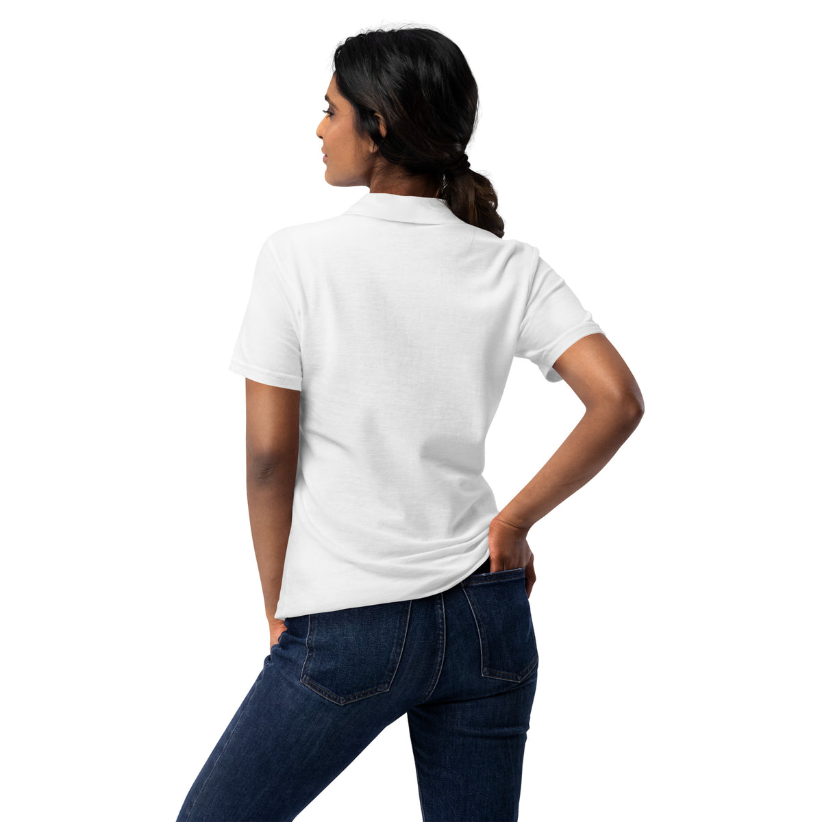 WRISE Women’s pique polo shirt, White, back view