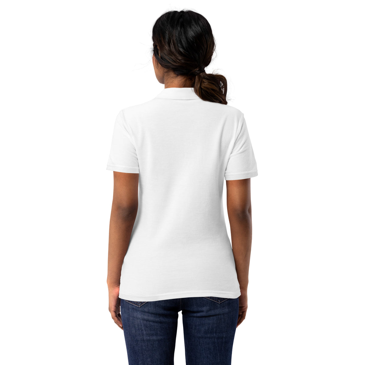 WRISE Women’s pique polo shirt, White, back view