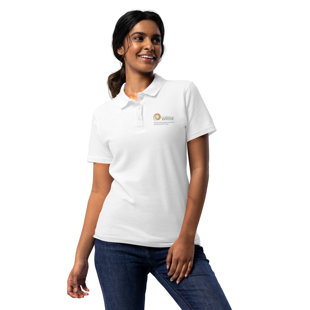 WRISE Women’s pique polo shirt, White, front view